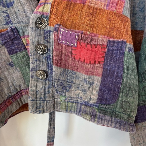 Linen Patchwork Button Front Jacket Size L - Picture 2 of 9